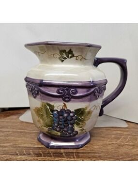 Vintage Tabletops Unlimited Merlot Hand-painted Ceramic Pitcher